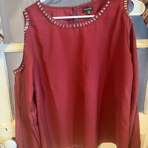 White House Black Market Burgundy Embellished Blouse